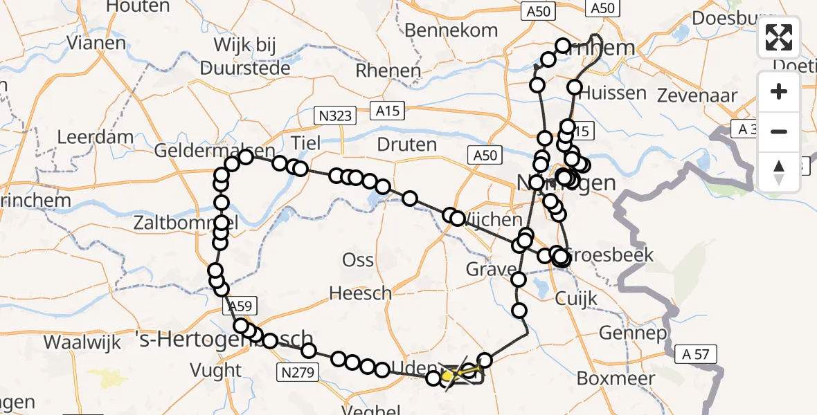 Routekaart van de vlucht: Politieheli naar Vliegbasis Volkel, Nieuwedijk