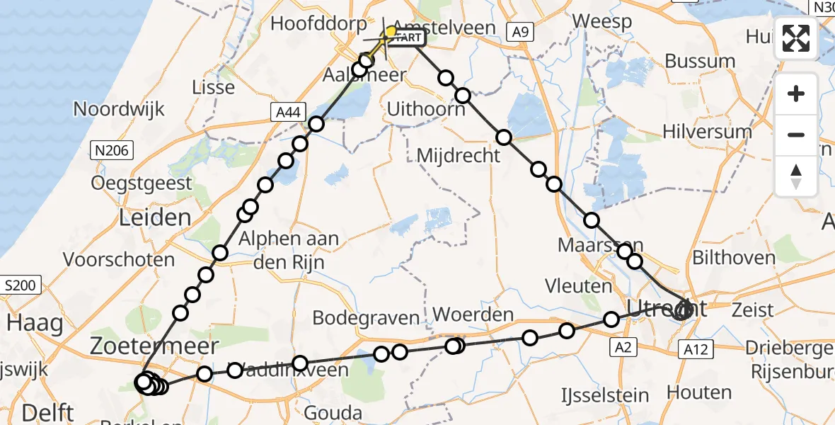 Routekaart van de vlucht: Politieheli naar Schiphol, Middenweg Bovenkerker Polder