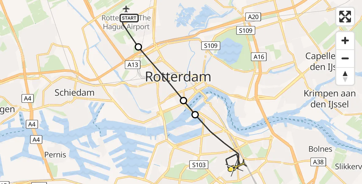 Routekaart van de vlucht: Lifeliner 2 naar Rotterdam, Terletpad