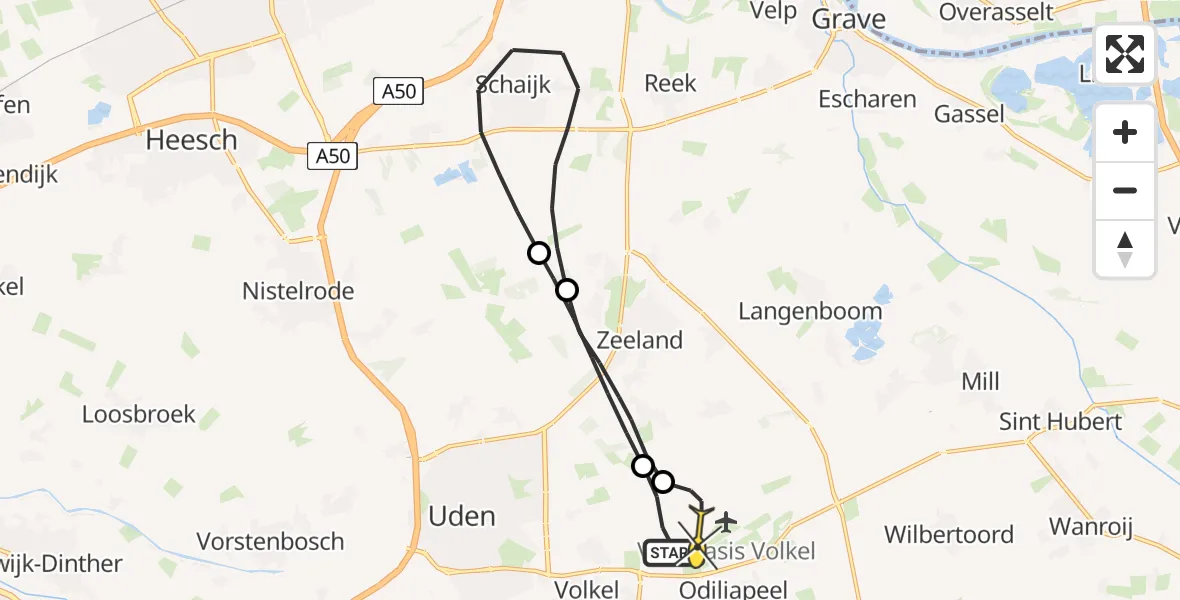 Routekaart van de vlucht: Lifeliner 3 naar Vliegbasis Volkel, Zeelandsedijk