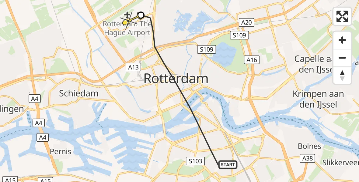 Routekaart van de vlucht: Lifeliner 2 naar Rotterdam The Hague Airport, Strevelsweg