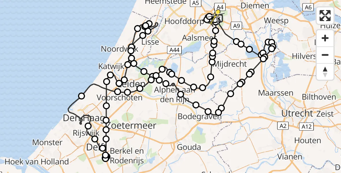 Routekaart van de vlucht: Politieheli naar Schiphol, Amsterdam-Bataviaweg