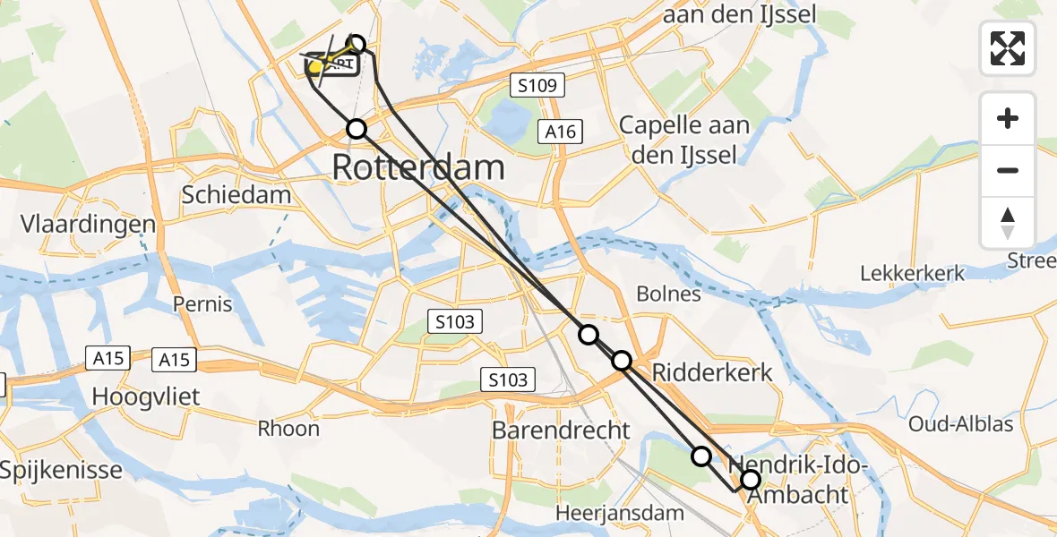 Routekaart van de vlucht: Lifeliner 2 naar Rotterdam The Hague Airport, Welschapstraat