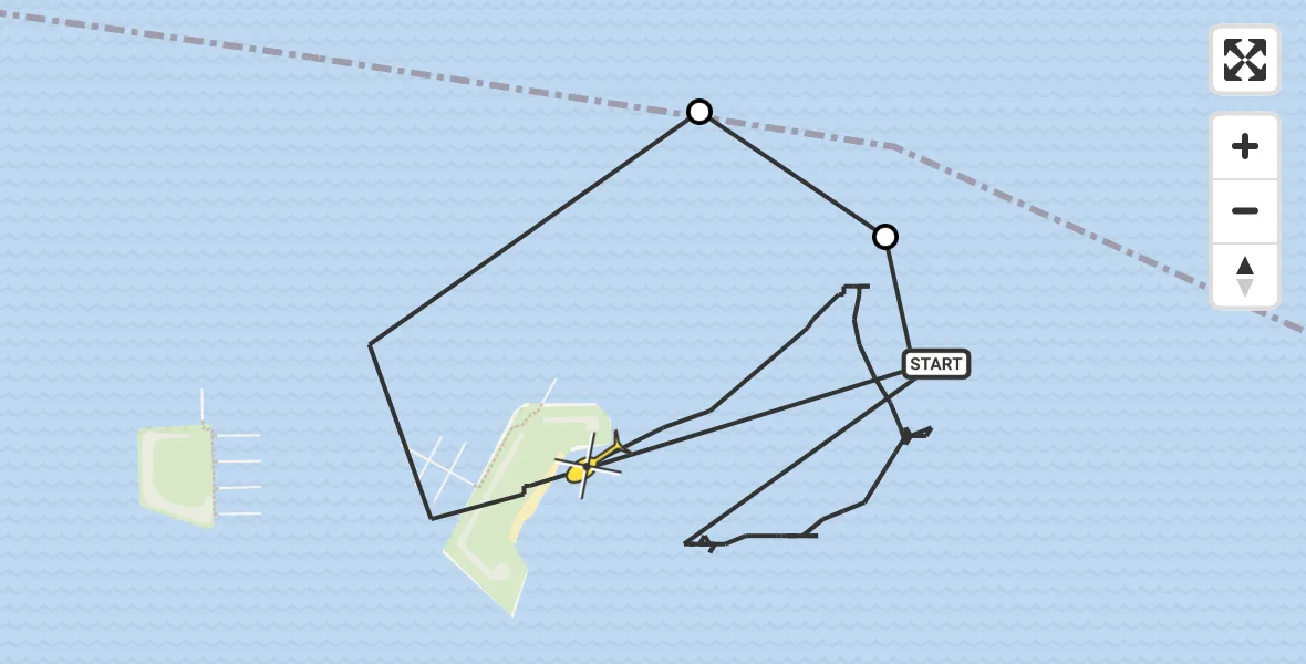 Routekaart van de vlucht: Kustwachthelikopter naar Bruinisse, Mosselbanken Oost