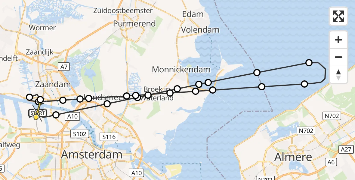 Routekaart van de vlucht: Lifeliner 1 naar Amsterdam Heliport, Westhavenweg