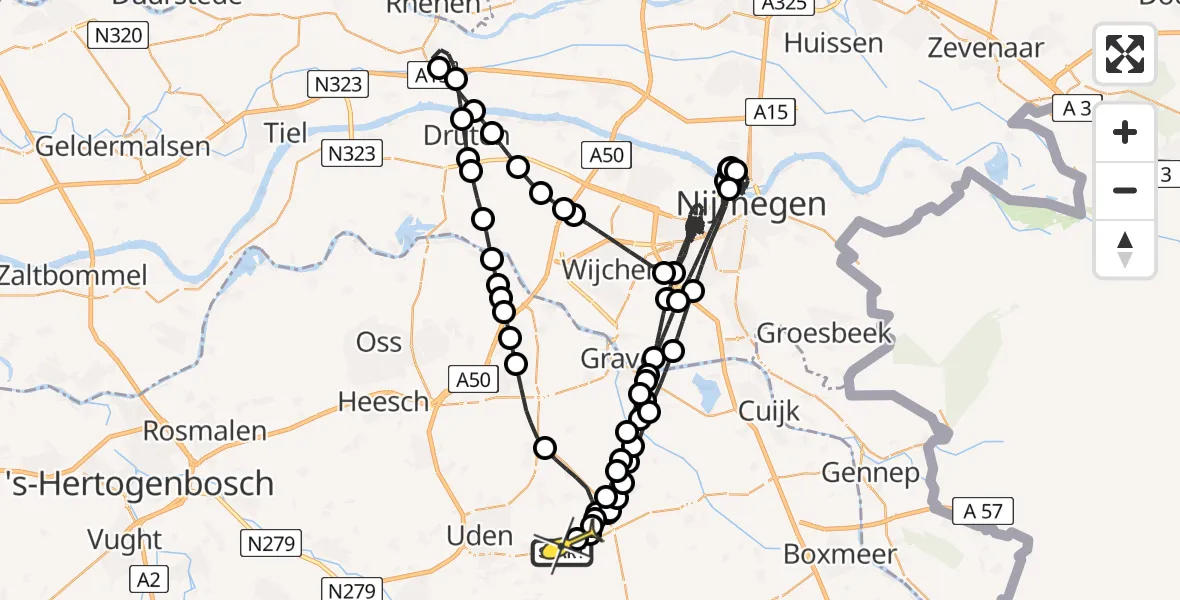 Routekaart van de vlucht: Politieheli naar Vliegbasis Volkel, Nieuwedijk