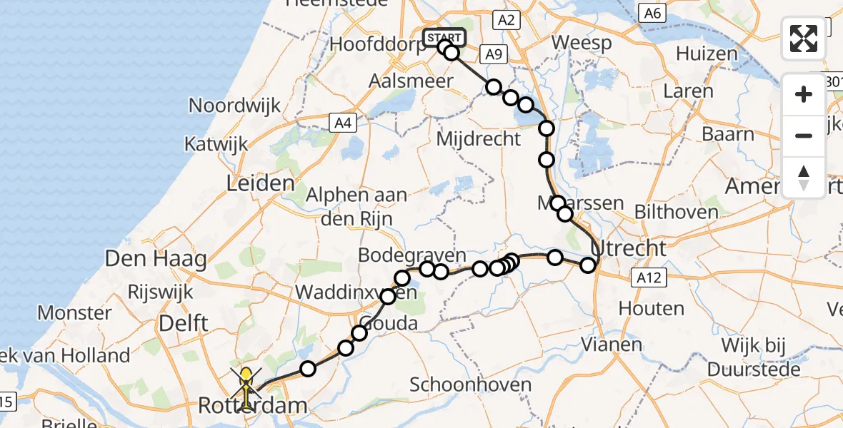 Routekaart van de vlucht: Politieheli naar Rotterdam, Van Weerden-Poelmanweg