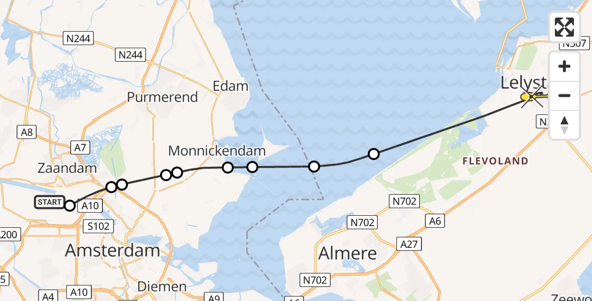 Routekaart van de vlucht: Lifeliner 1 naar Lelystad, Kompasweg