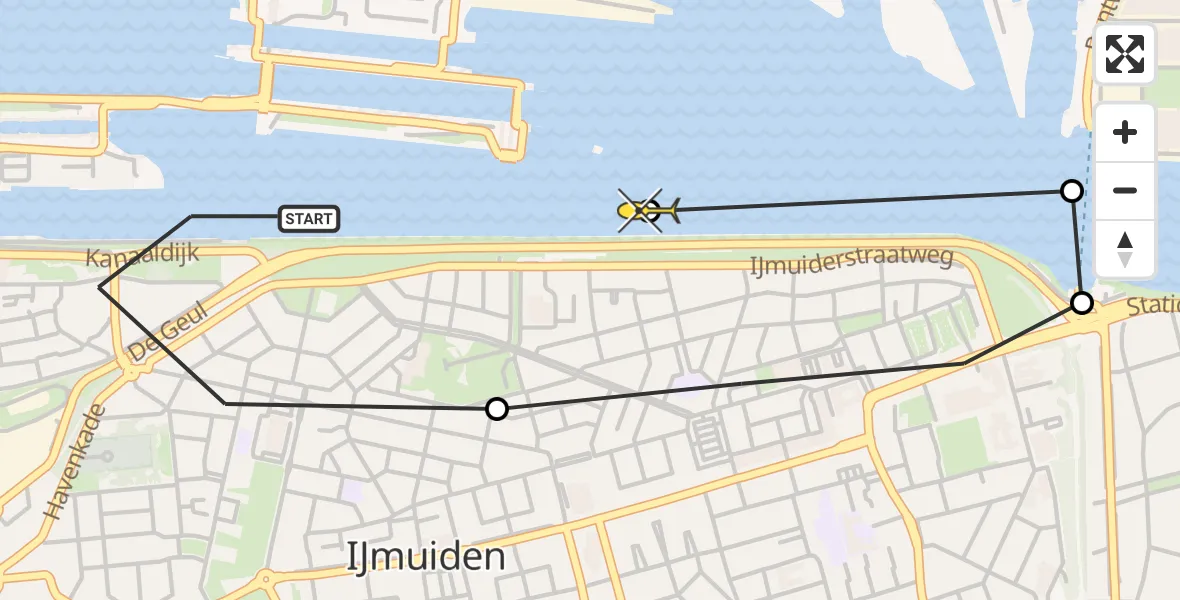Routekaart van de vlucht: Politiehelikopter naar IJmuiden, Planciusstraat