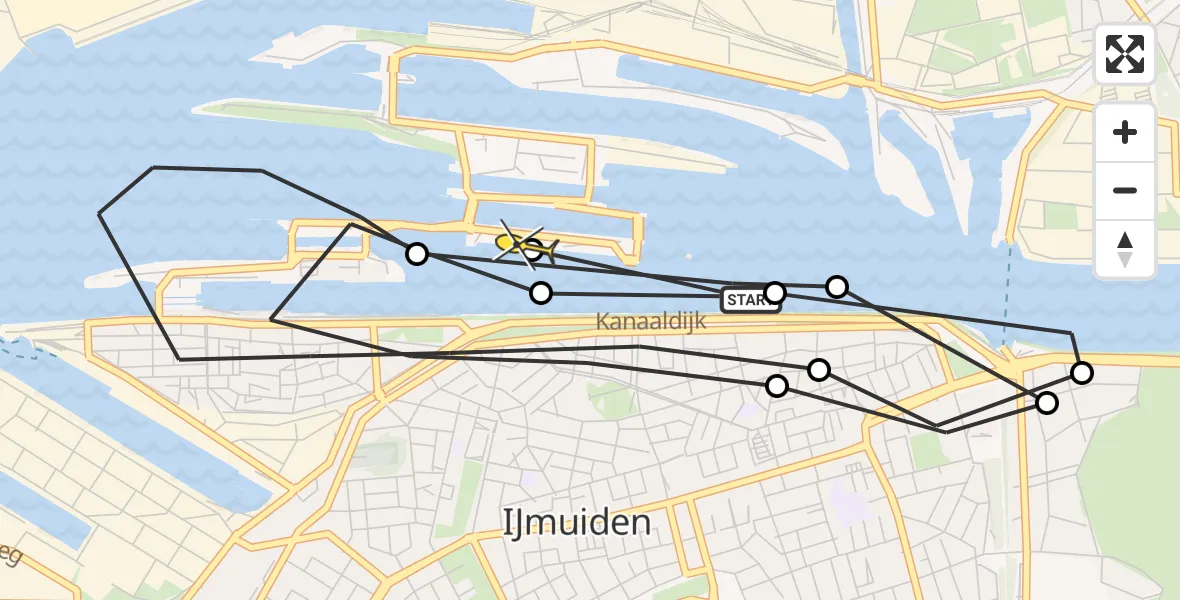 Routekaart van de vlucht: Politieheli naar IJmuiden Heliport, Middensluisweg