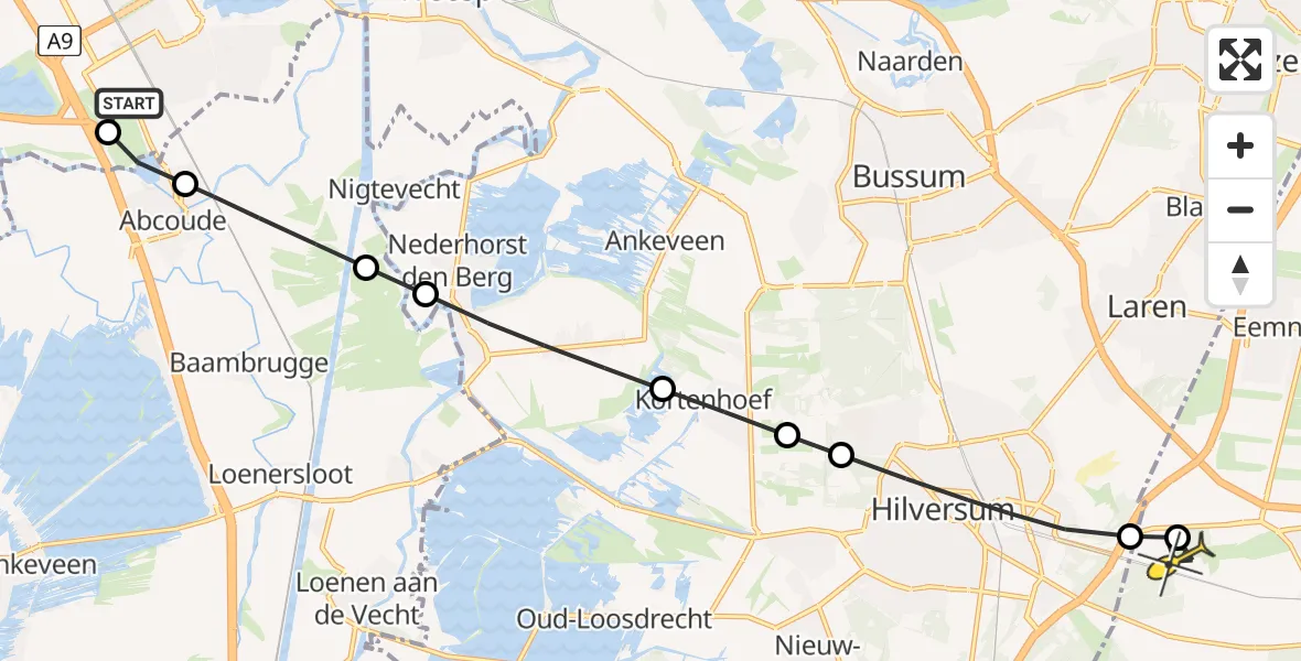 Routekaart van de vlucht: Lifeliner 1 naar Baarn, Holendrechterweg