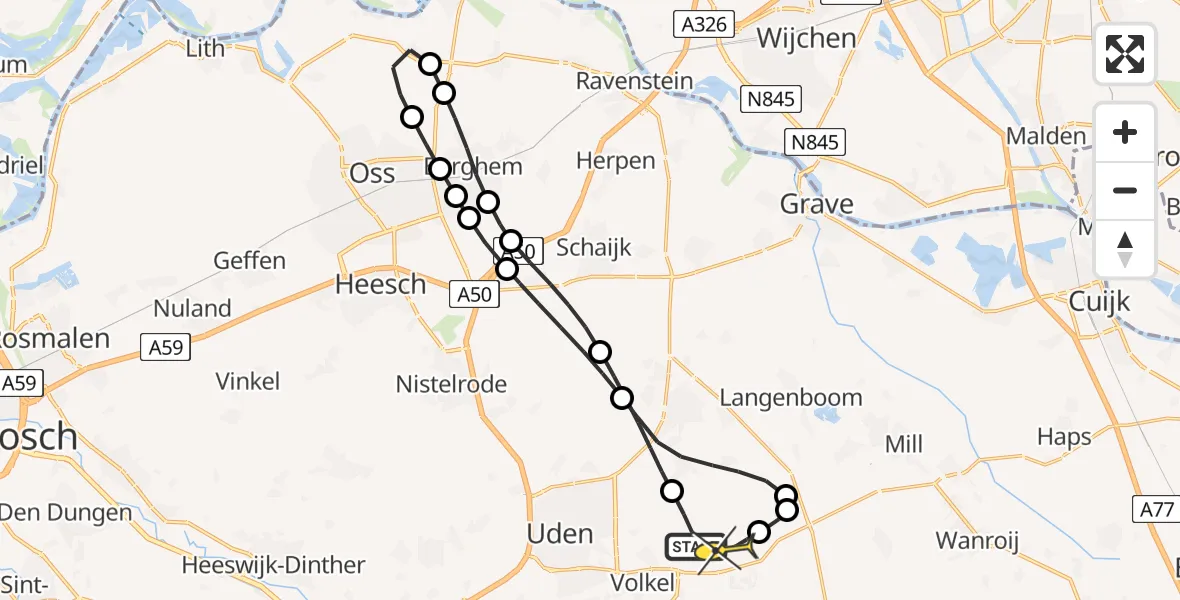 Routekaart van de vlucht: Lifeliner 3 naar Vliegbasis Volkel, De Bunders