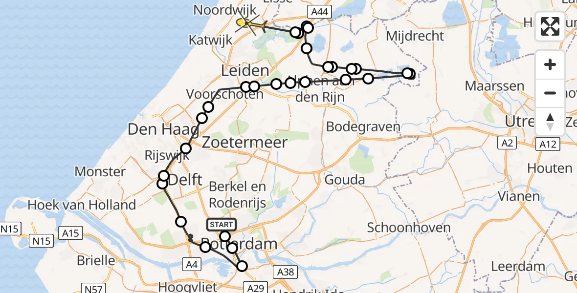 Routekaart van de vlucht: Politieheli naar Voorhout, Zestienhovensekade