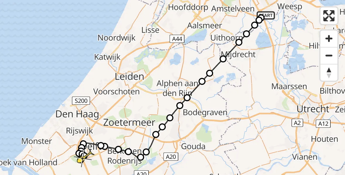 Routekaart van de vlucht: Lifeliner 2 naar Delft, Hoogendijk