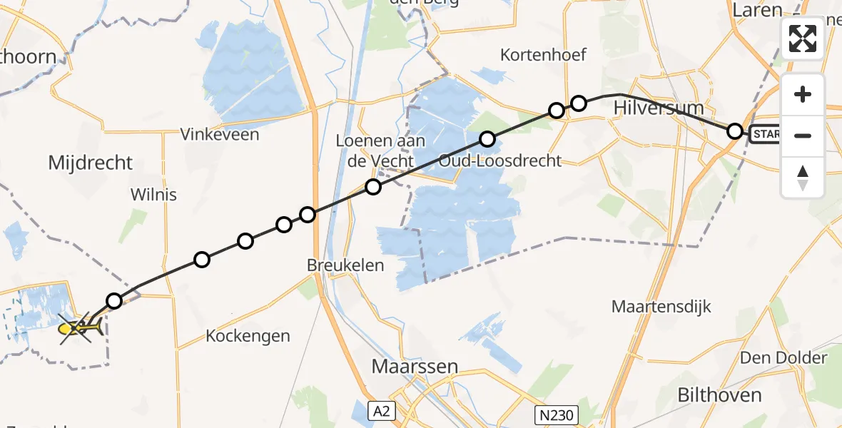 Routekaart van de vlucht: Lifeliner 1 naar Woerdense Verlaat, Verlegde Weg Over Anna's Hoeve