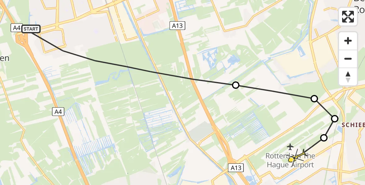 Routekaart van de vlucht: Lifeliner 2 naar Rotterdam The Hague Airport, Koeweitstraat