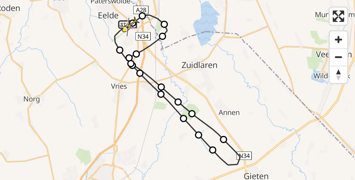 Routekaart van de vlucht: Lifeliner 4 naar Groningen Airport Eelde, Lugtenbergerweg