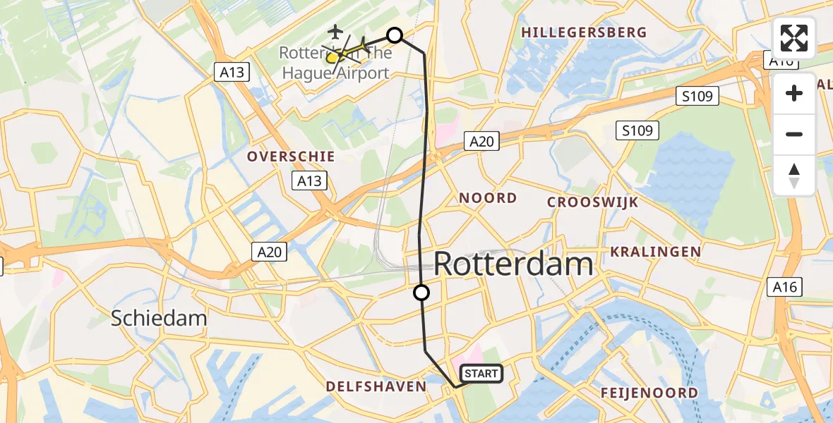 Routekaart van de vlucht: Lifeliner 2 naar Rotterdam The Hague Airport, Nieuwe Binnenweg