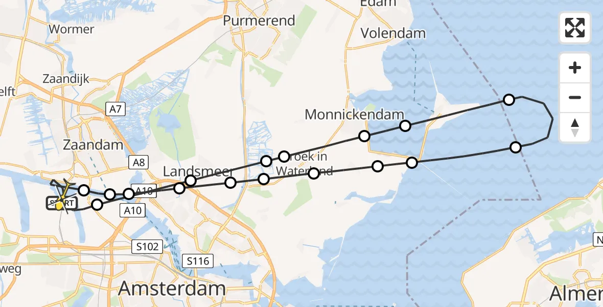 Routekaart van de vlucht: Lifeliner 1 naar Amsterdam Heliport, Kajuitpad