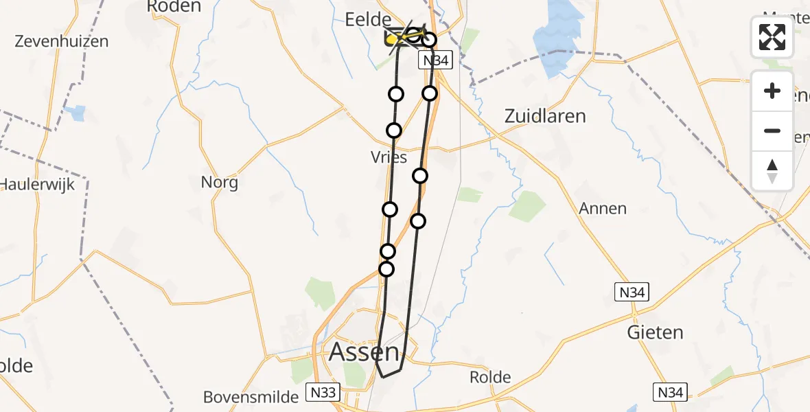 Routekaart van de vlucht: Lifeliner 4 naar Groningen Airport Eelde, Moespot