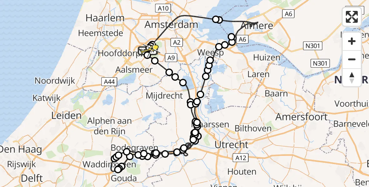 Routekaart van de vlucht: Politieheli naar Schiphol, Westerkimweg