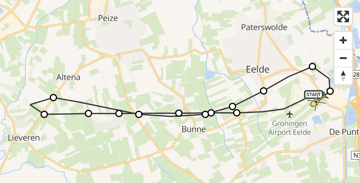 Routekaart van de vlucht: Lifeliner 4 naar Groningen Airport Eelde, Veldkampweg