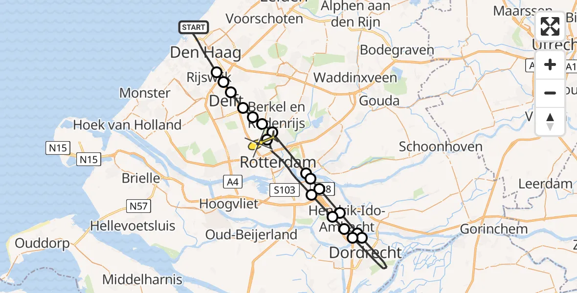 Routekaart van de vlucht: Lifeliner 2 naar Rotterdam The Hague Airport, Strand Noord