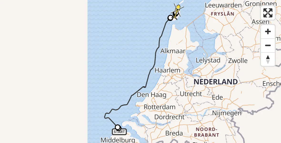 Routekaart van de vlucht: Politieheli naar Texel International Airport, Postweg