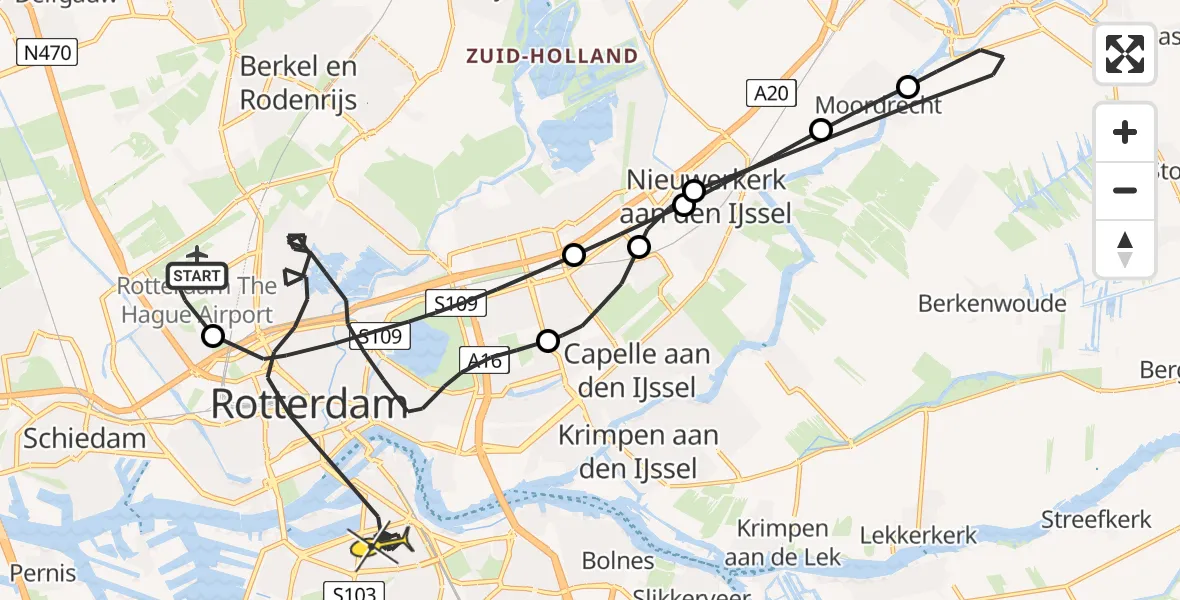 Routekaart van de vlucht: Politieheli naar Rotterdam, Ypenburgstraat