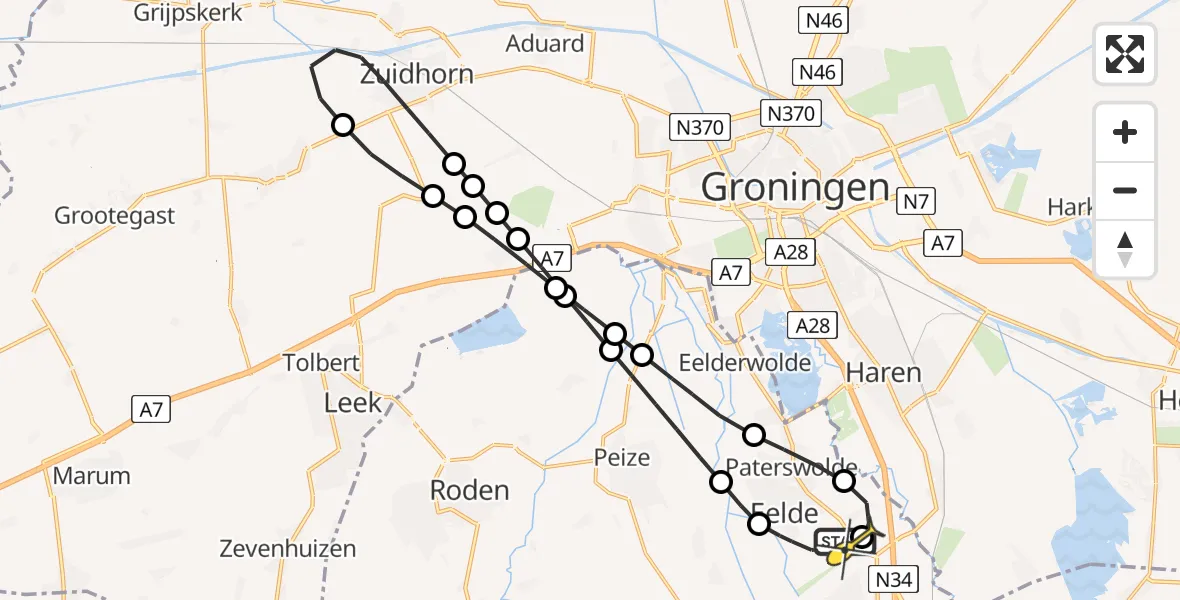 Routekaart van de vlucht: Lifeliner 4 naar Groningen Airport Eelde, Molenweg