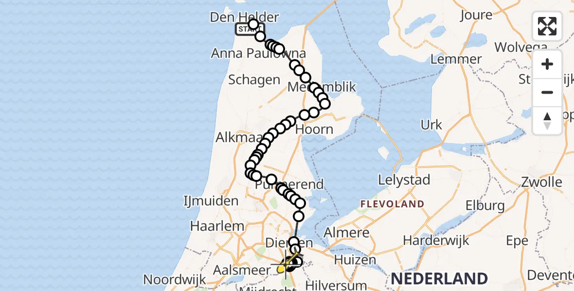 Routekaart van de vlucht: Kustwachthelikopter naar Academisch Medisch Centrum (AMC), Oostoeverweg