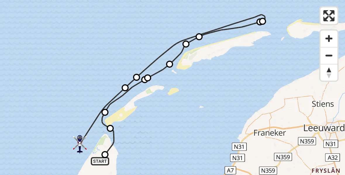 Vluchtroute Politiehelikopter Texel International Airport - , 27 februari 2025, 19:05