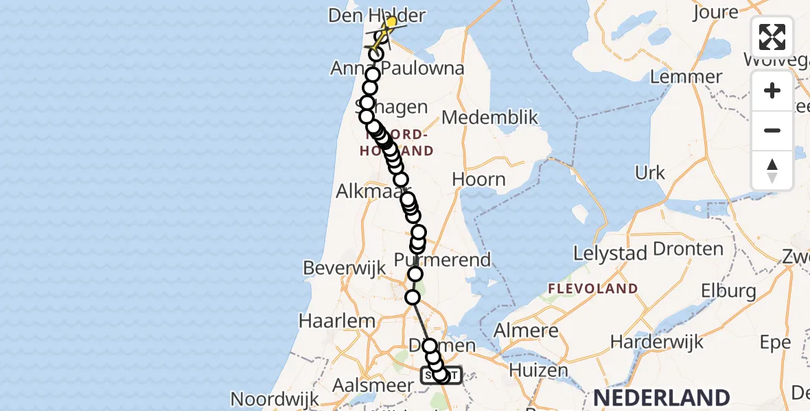 Routekaart van de vlucht: Kustwachthelikopter naar Vliegveld De Kooy, Helipad