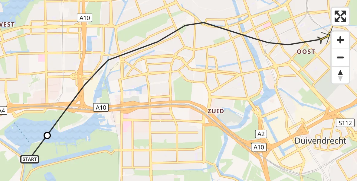 Routekaart van de vlucht: Politiehelikopter naar Amsterdam, Riekerweg