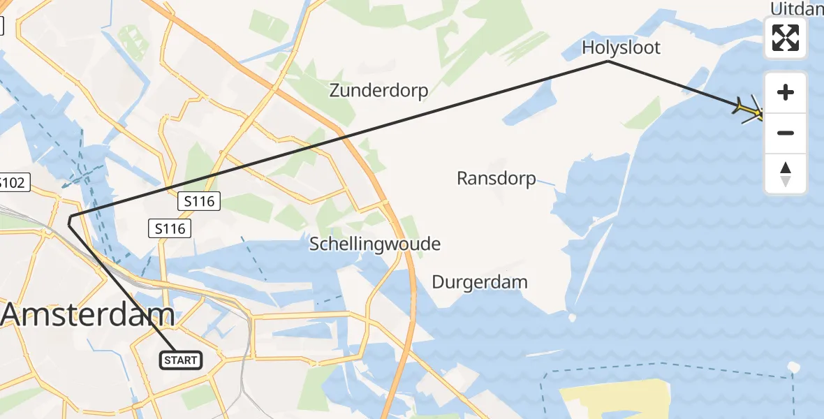 Vluchtroute Politiehelikopter van Amsterdam naar Amsterdam