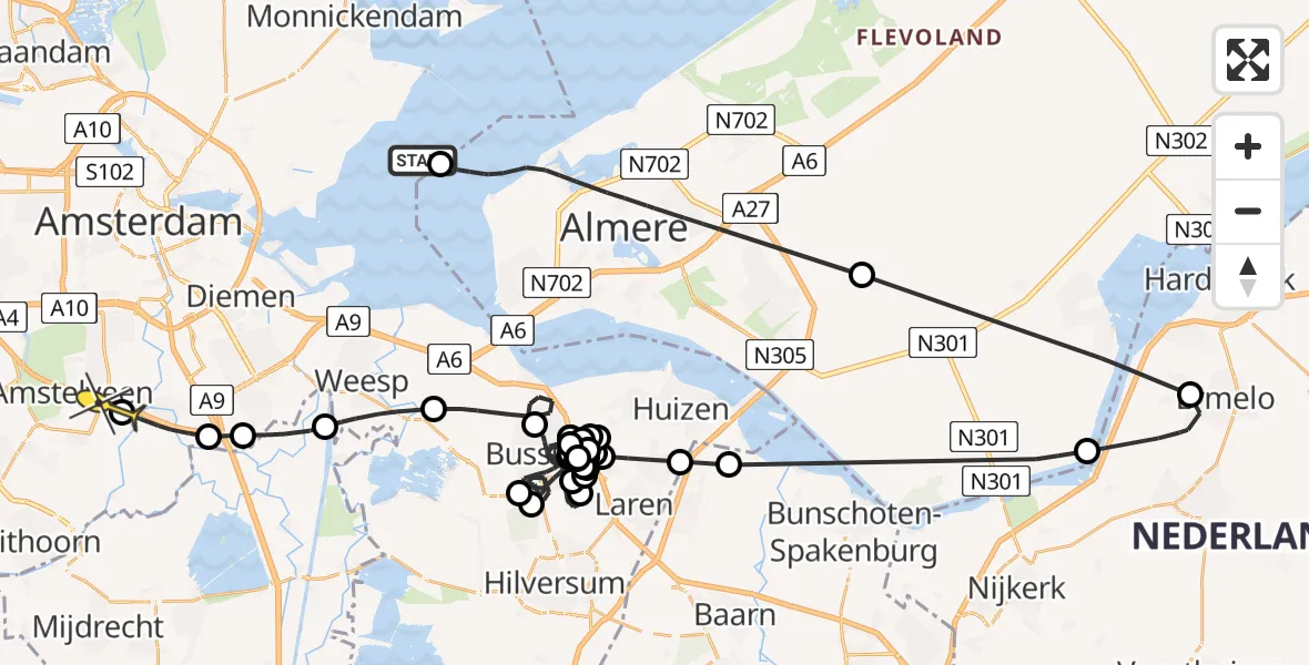 Routekaart van de vlucht: Politieheli naar Amstelveen, Laan van Langerhuize