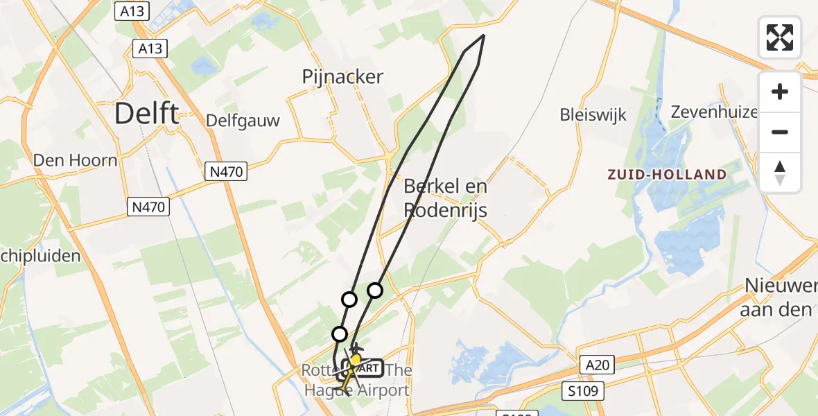 Routekaart van de vlucht: Lifeliner 2 naar Rotterdam The Hague Airport, Brandenburgbaan