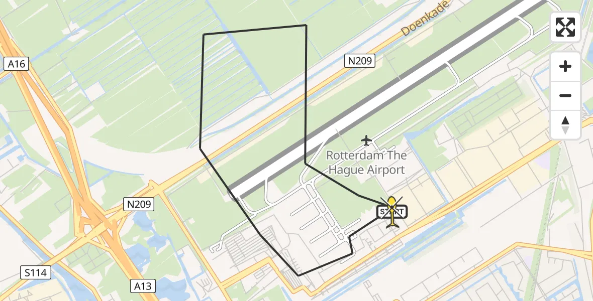 Routekaart van de vlucht: Lifeliner 2 naar Rotterdam The Hague Airport, A16 Rotterdam