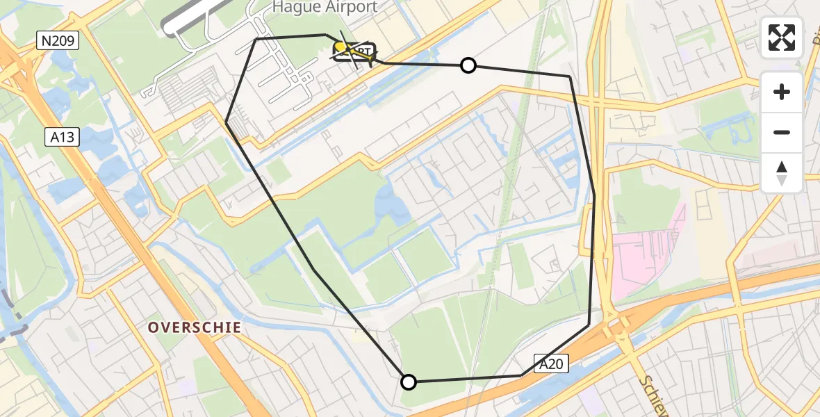 Routekaart van de vlucht: Lifeliner 2 naar Rotterdam The Hague Airport, Rijs-en-daalpad