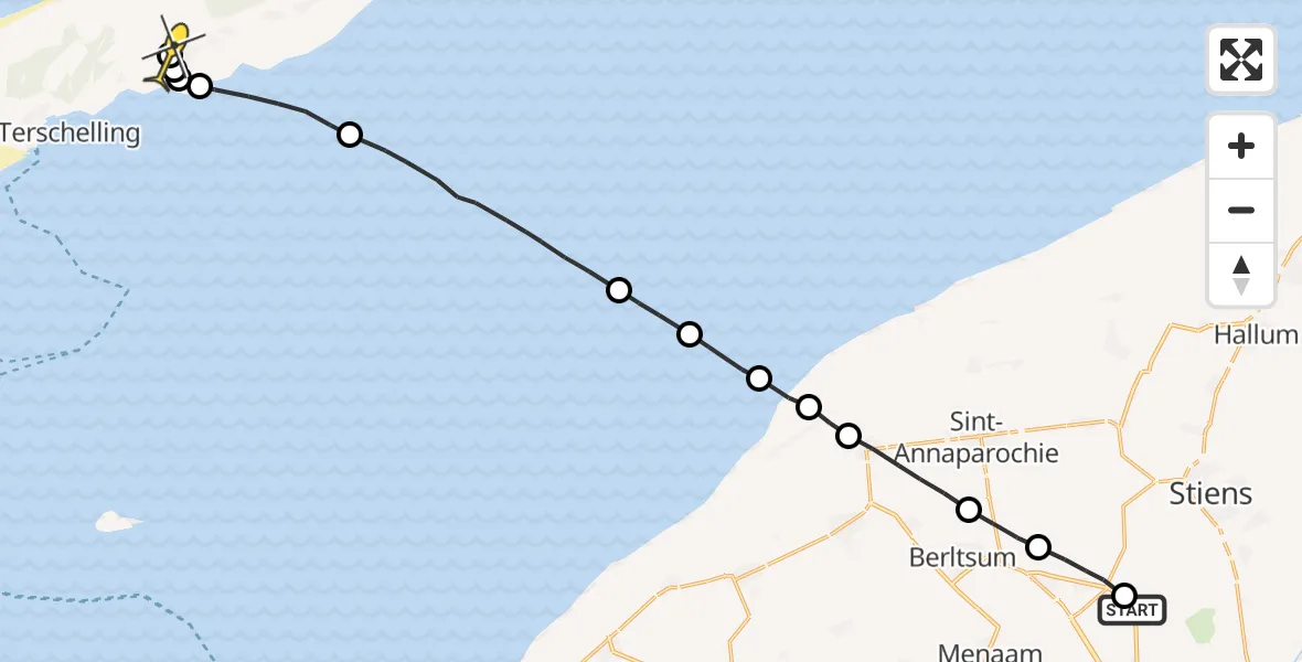 Routekaart van de vlucht: Ambulanceheli naar Midsland, Hogerhuisdyk