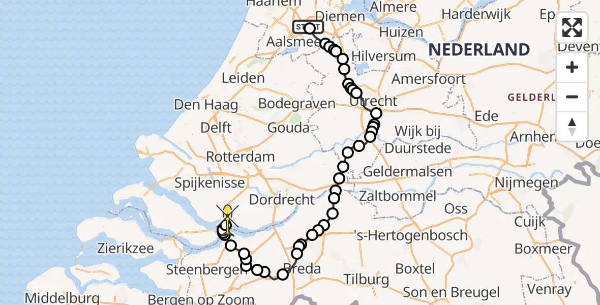 Routekaart van de vlucht: Politieheli naar Numansdorp, Hoedbrug