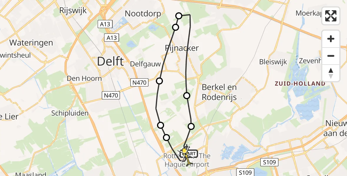 Routekaart van de vlucht: Lifeliner 2 naar Rotterdam The Hague Airport, Laarzenpad