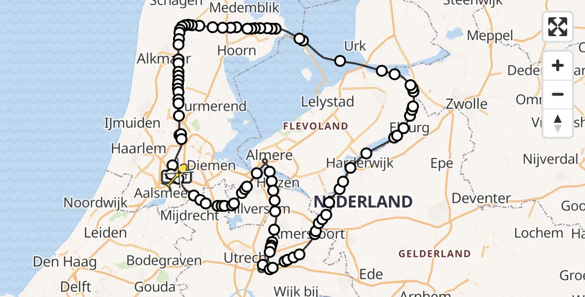 Routekaart van de vlucht: Politieheli naar Schiphol, Canadaweg