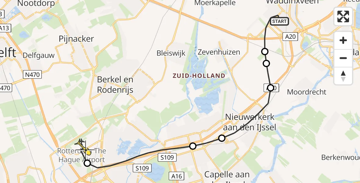 Routekaart van de vlucht: Lifeliner 2 naar Rotterdam The Hague Airport, Beijerincklaan