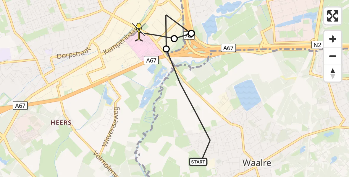 Routekaart van de vlucht: Lifeliner 3 naar Veldhoven, Onze Lieve Vrouwedijk