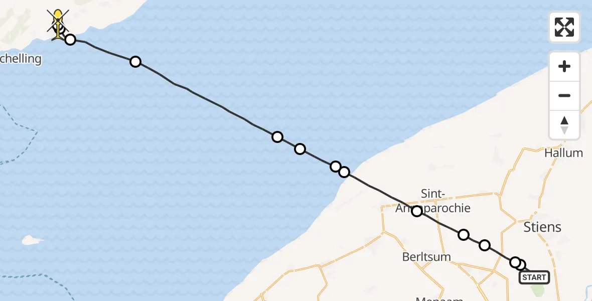 Routekaart van de vlucht: Ambulancehelikopter naar Midsland, Bitgumerlân