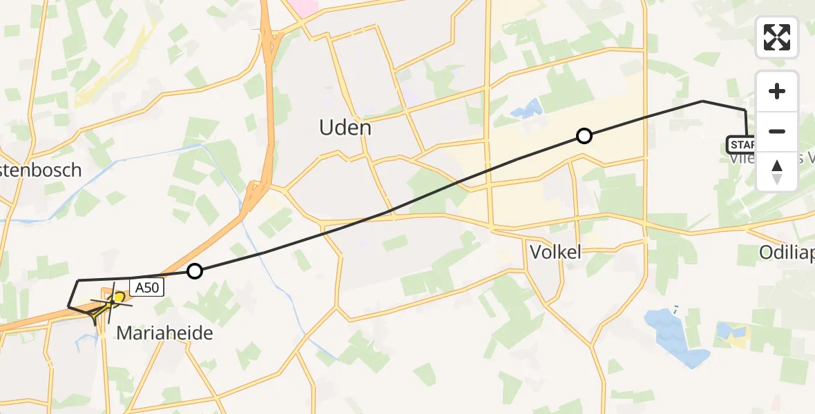 Routekaart van de vlucht: Lifeliner 3 naar Veghel, zeelandsedijk