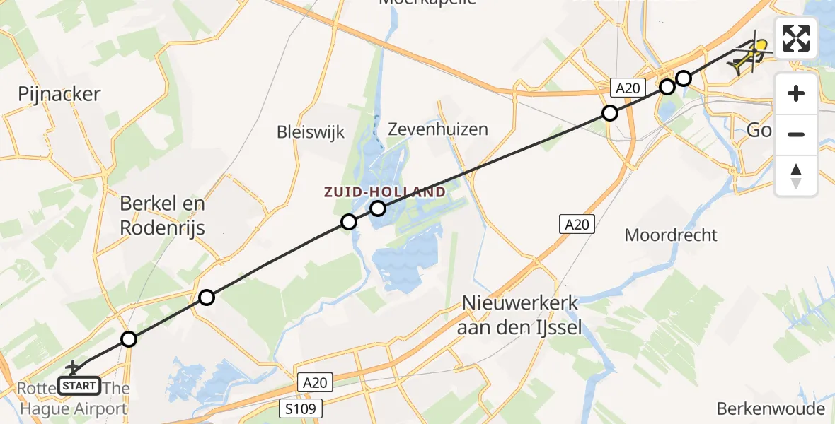 Routekaart van de vlucht: Lifeliner 2 naar Gouda, Acacialaan