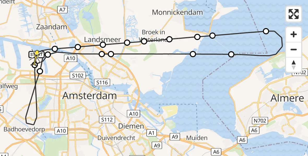 Routekaart van de vlucht: Lifeliner 1 naar Amsterdam Heliport, Elbaweg