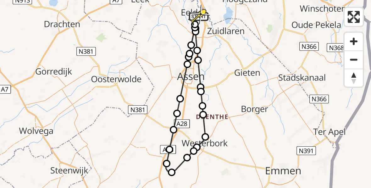 Routekaart van de vlucht: Lifeliner 4 naar Groningen Airport Eelde, Moespot